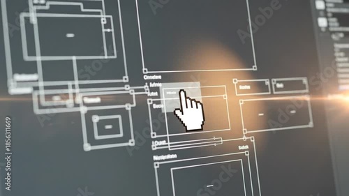 User Interface Designer Creating Website Wireframe Layout on Computer Screen.