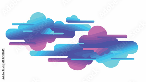 Abstract graphic design element with colorful blue, purple, and pink shapes on a white background, featuring a modern and dynamic visual style.