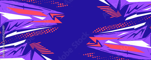 Energetic and Dynamic Sports Background with Colorful Sharp Energy Shapes and Halftone Patterns