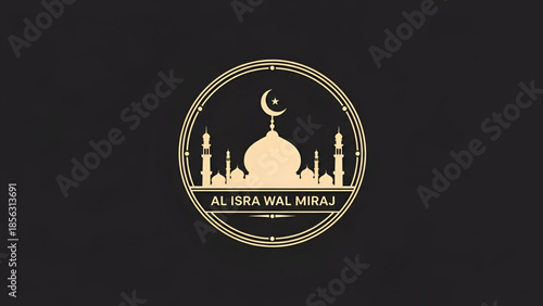 Al isra wal miraj islamic night journey illustration with crescent mosque stars and lantern elements for spiritual worship background design