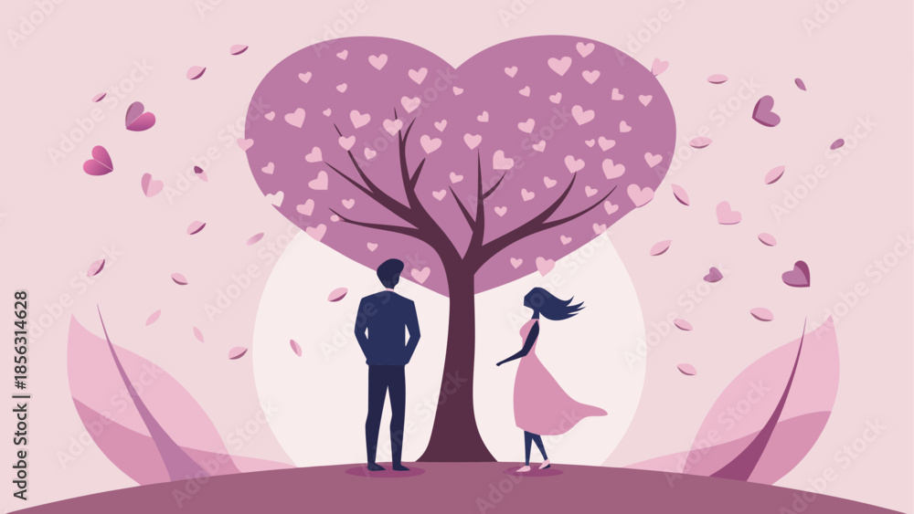 Fototapeta premium Couple under heart-shaped tree, isolated on white background