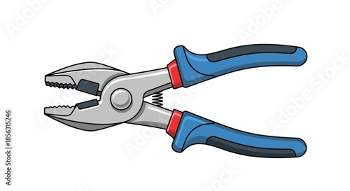 A colorful cartoon illustration of combination pliers with blue and red handles, a common tool for gripping, bending, and cutting.