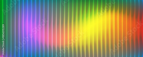 Futuristic ribbed texture with fractal glass effect and smooth fluted vertical lines of rainbow neon gradient.
