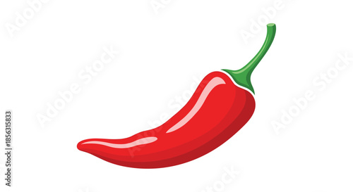 Vibrant and simple illustration of a single red hot chili pepper with a green stem, isolated on a clean white background.