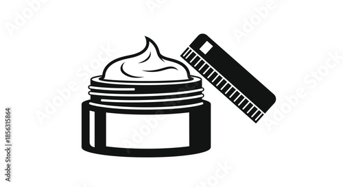 Black silhouette icon of an open jar of cosmetic face cream with the lid beside it, representing beauty, skincare, and cosmetics.