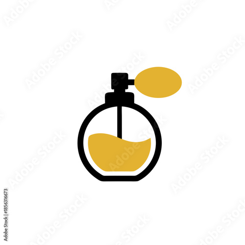 A simple and elegant vector icon of a perfume bottle with liquid inside, presented on a white background