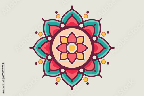 Tableau sur toile layered floral rangoli decorative icon vector