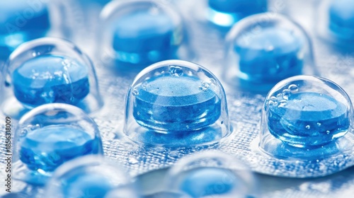 Blue water purification tablets sealed in clear packets for emergency hydration and survival situations