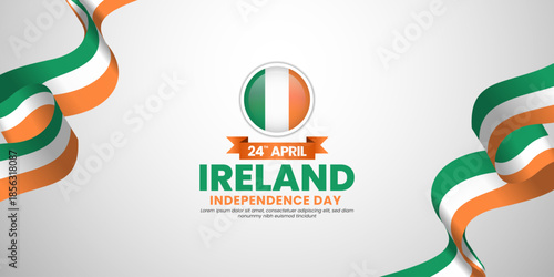 Ireland independence day banner background design element with waving ribbon flag
