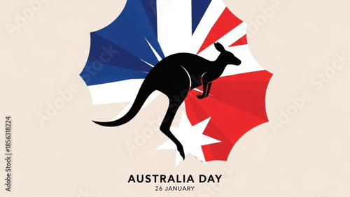 Australia day celebration with kangaroo silhouette and flag design on beige background