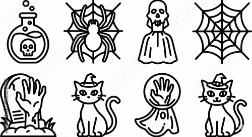 Halloween Icon Set Cute Spooky Cartoon Ghost Pumpkin Witch Illustration