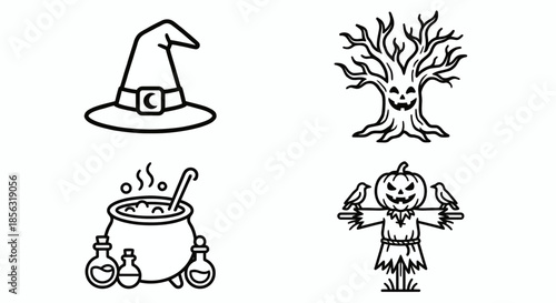 Halloween Icon Set Cute Spooky Cartoon Ghost Pumpkin Witch Illustration