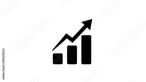 A rising arrow graph indicating growth and progress over time, showing an upward trend in a simple black illustration