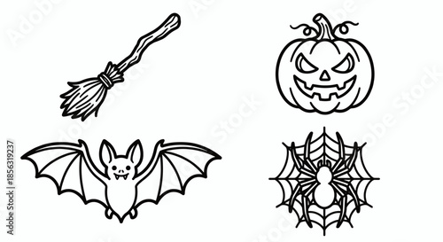 Halloween Icon Set Cute Spooky Cartoon Ghost Pumpkin Witch Illustration