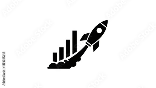 A rocket ship blasting off into the sky, symbolizing growth and progress, surrounded by rising bar graphs