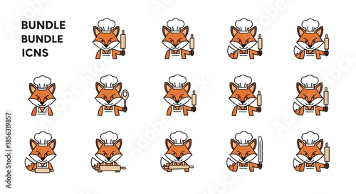 Cartoon Chef Character Bundle Icons Set.