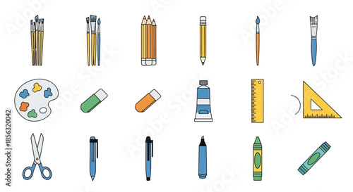 Collection of Artistic Tools and Supplies.