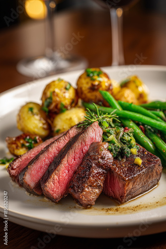 Wallpaper Mural Delicious grilled steak served with green beans and roasted potatoes Torontodigital.ca