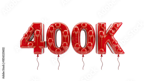 3D Red Balloons Forming 400K Text on transparent background