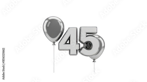 3D Silver Number 45 Balloons on transparent background