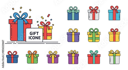 Collection of Gift Boxes with Ribbons and Bows.