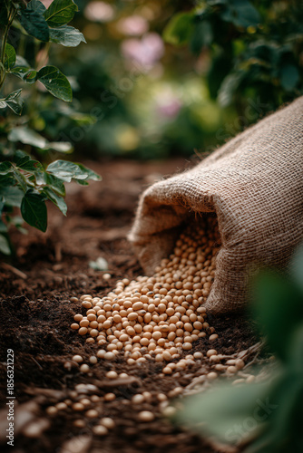 Wallpaper Mural Soybean seeds spilling from a burlap sack on a farm in sunlight Torontodigital.ca