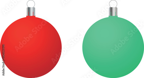 Two colorful christmas ornaments one red and one teal isolated on white