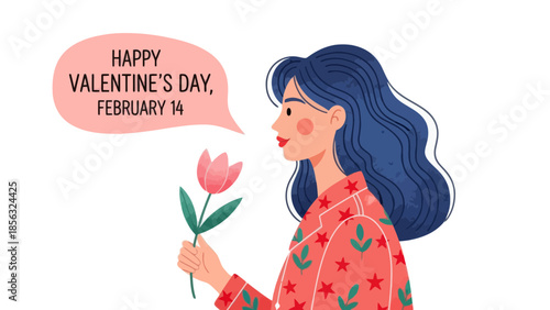 Valentine's Day greeting card with girl and flower