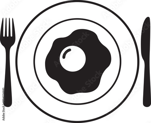 Omelette in Plate Silhouette, Breakfast Dish Icon Isolated