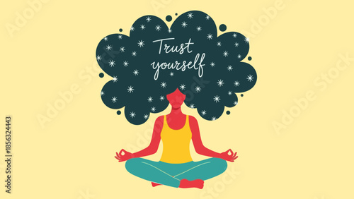 Trust Yourself: Woman Meditating with Starry Hair
