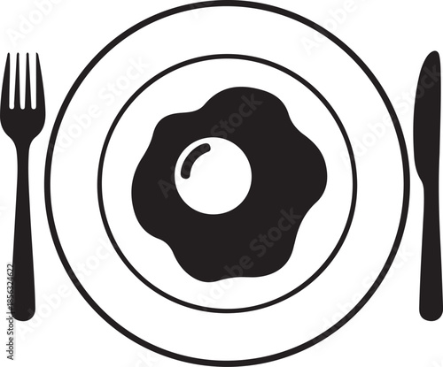 Omelette in Plate Silhouette, Breakfast Dish Icon Isolated