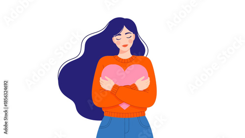 Self-Love Embrace: Woman Hugging Heart