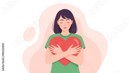 Self Love: Woman Embracing Heart Shape