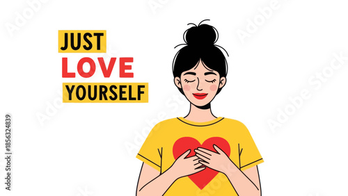Self Love: Woman Embracing Heart on T-Shirt