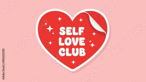 Self Love Club Heart Sticker on Pink Background