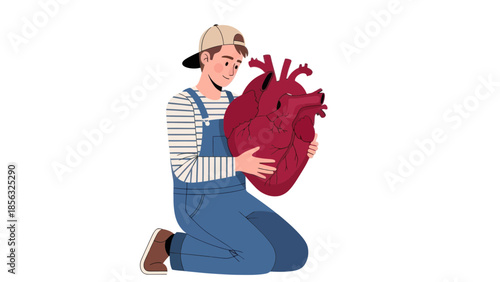 Man Holding Heart: Love and Care Concept