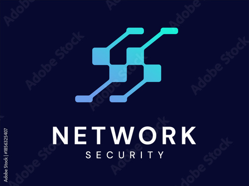 Network security with Letter S network lines connecting technology Analysis logo vector design concept. Letter S logotype for cyber security, Big data, ui, identity, Advanced Technology, automation.