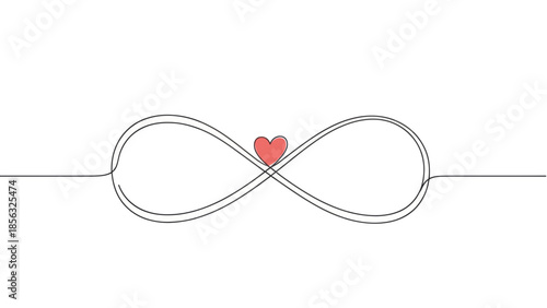 Infinity love symbol with heart. One line art.
