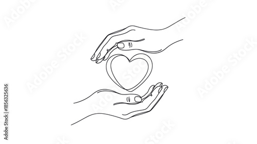 Heart in hands line art concept