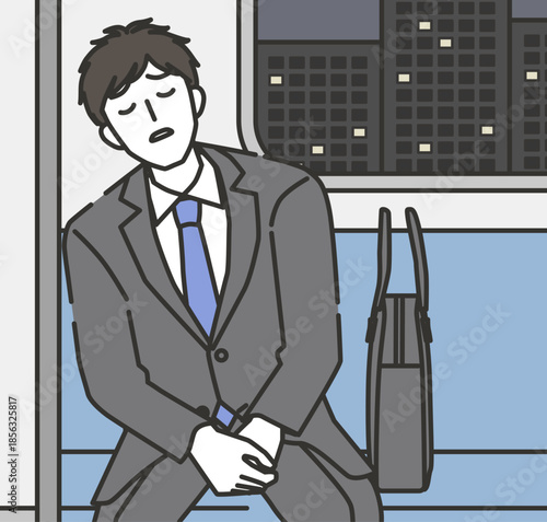 仕事帰りの電車で疲れ切った会社員