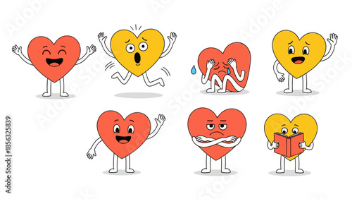 Heart Characters with Emotions. Valentine
