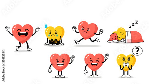 Heart Emotions Cartoon Characters Set