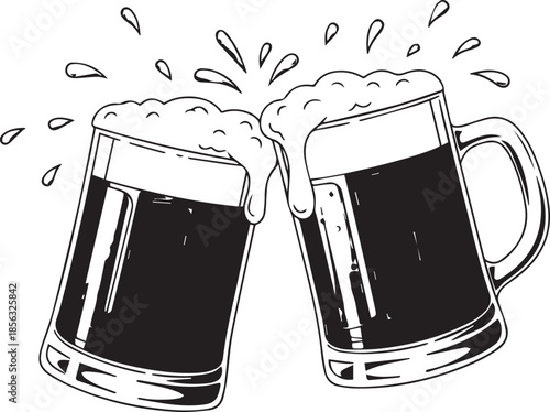 Two Beer Mugs Clinking Together Celebration Illustration