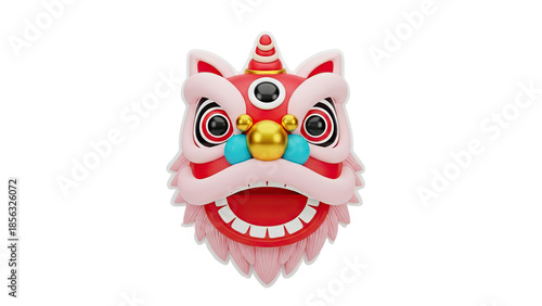 3D Cartoon Lion Dance Head Icon on transparent background