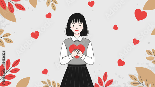Girl Holding Heart Illustration for Valentine's Day