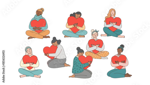 Diverse women embracing self love