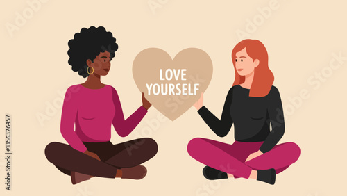 Diverse women embracing self-love, Valentine's Day