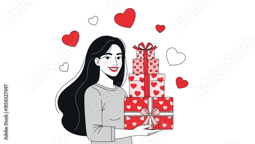Woman with Valentine Gifts and Hearts