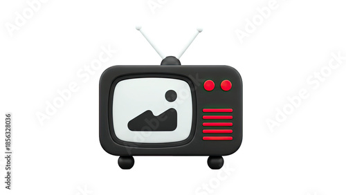 3D Retro television icon with antenna and buttons on transparent background