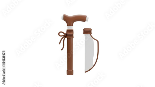 3D Walking Cane and Knife Combination on transparent background